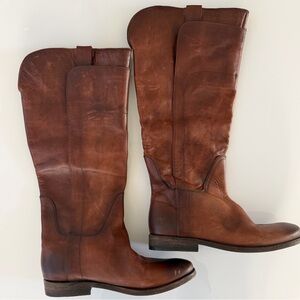 Frye Brown Leather Tall Riding Boots Pull-On Size 7B Made in Mexico Style 4015